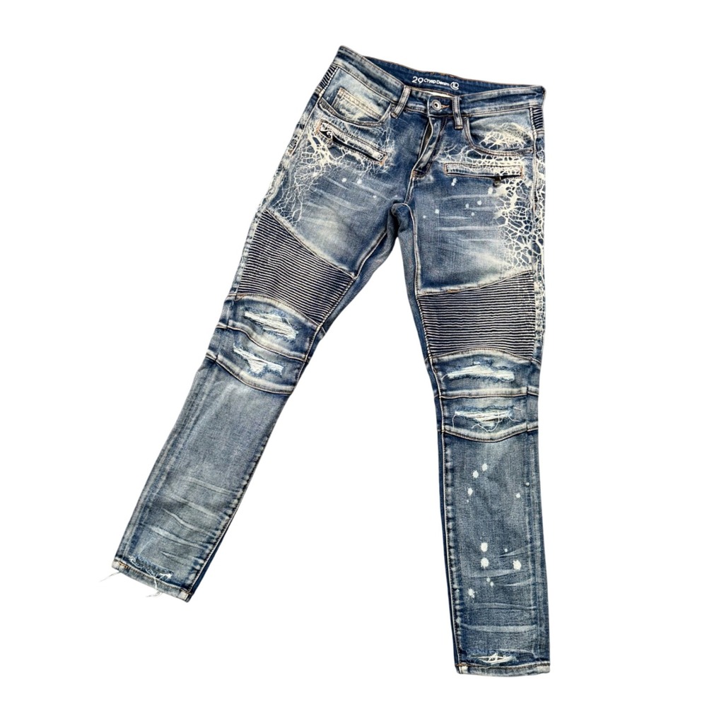 Crysp Denim Mens Y2K Moto Biker Jeans Distressed Paint Splatter Streetwear 31x31 - Picture 2 of 12
